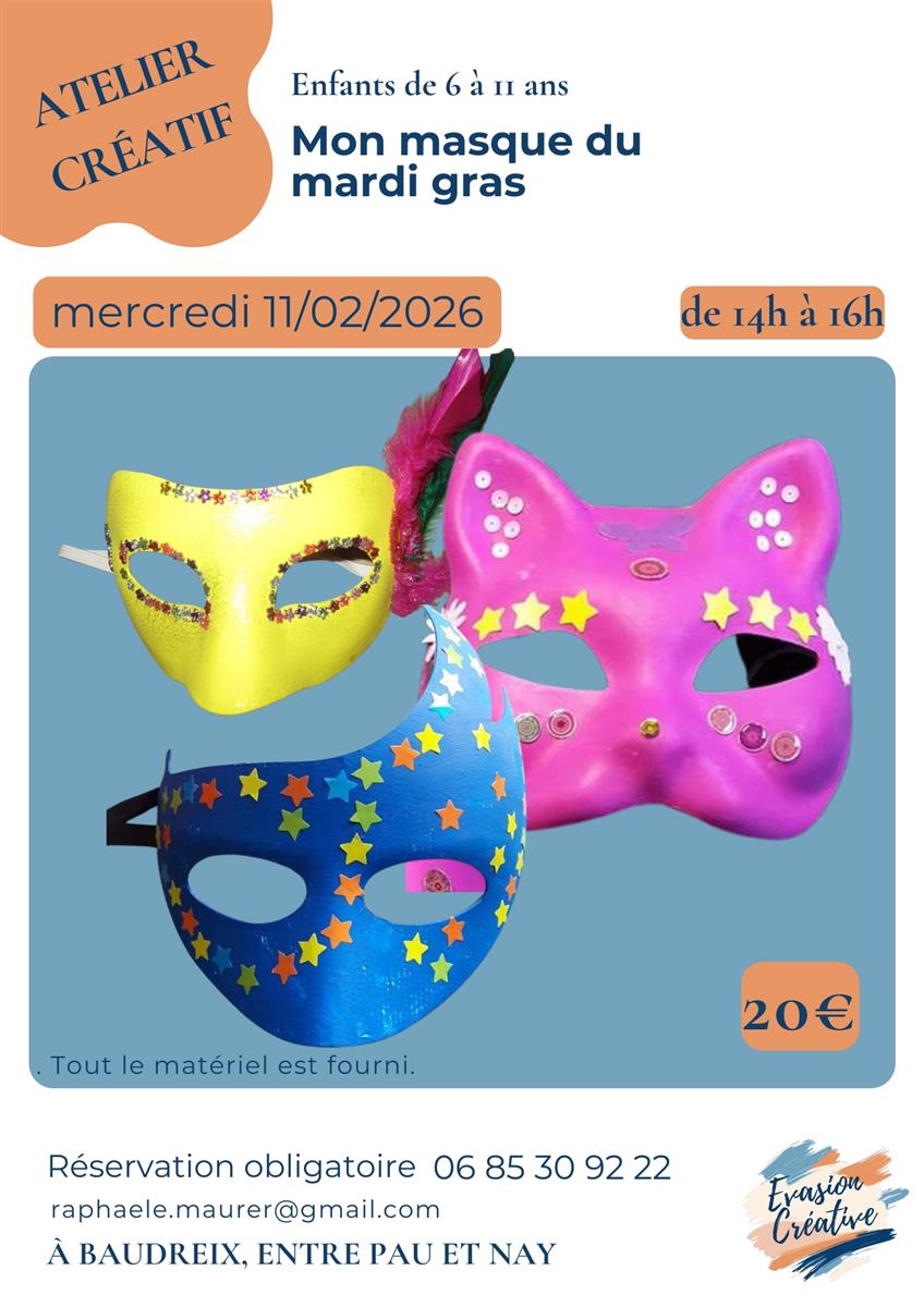 Atelier créatif "Crée ton masque de carnaval"  ...