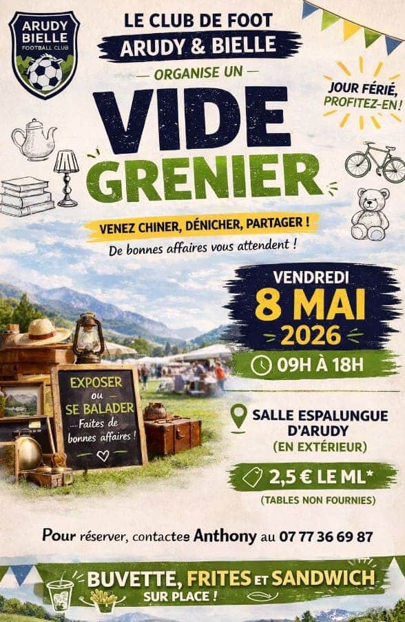 Vide grenier à Arudy du Club de foot Arudy-Bielle